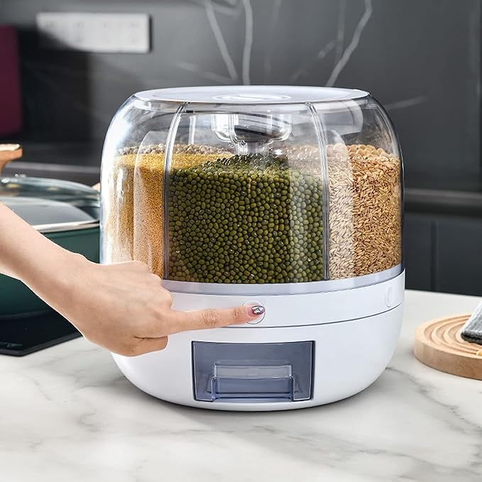 6-Compartment Automatic Cereal & Grain Dispenser – Airtight, Insect-Proof, One-Button Output Storage Container