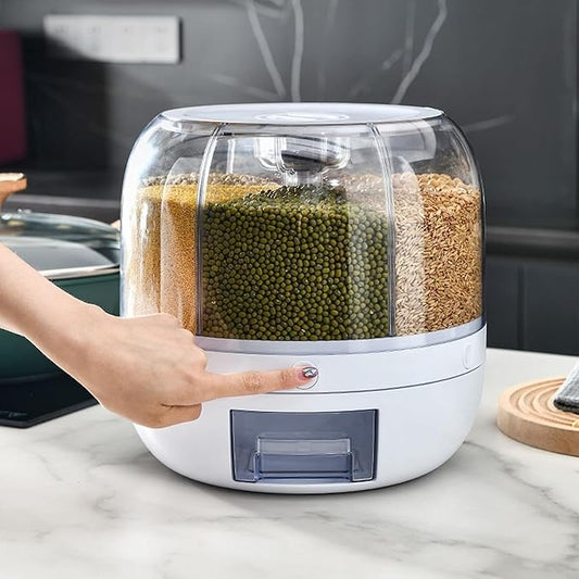 6-Compartment Automatic Cereal & Grain Dispenser – Airtight, Insect-Proof, One-Button Output Storage Container